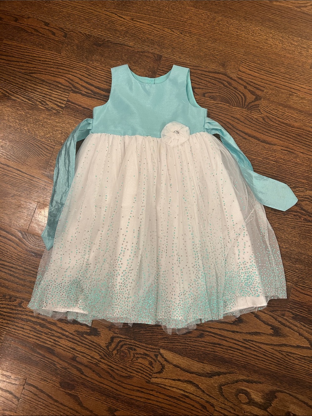 marmellata Aqua and White Sparkle Tulle Flower Formal Dress